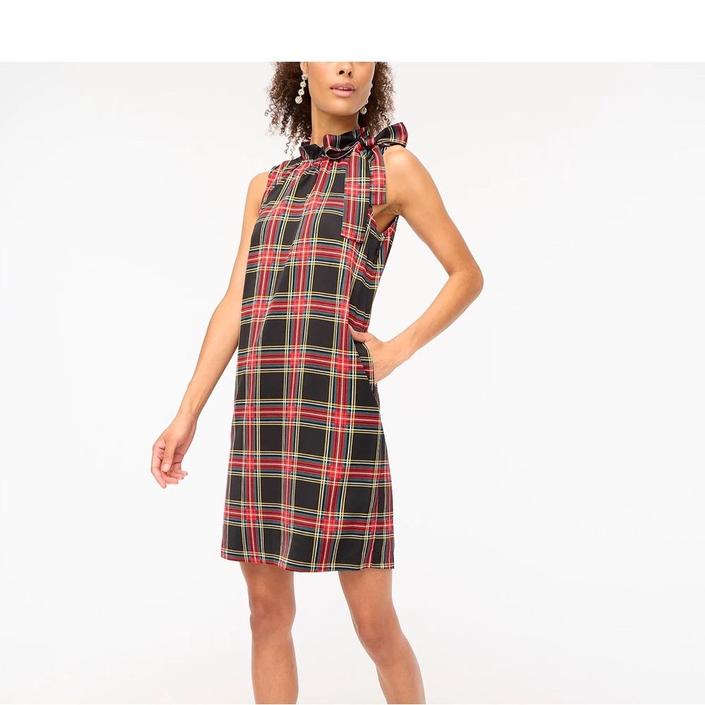 J CREW BOW NECK STEWART PLAID DRESS 10 NWT (size 10 sold out online)